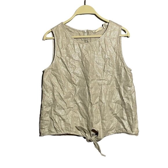 Christian Siriano Linen Sleeveless Blouse Crop Women Size S Beige Glitter Shiny - Picture 1 of 9